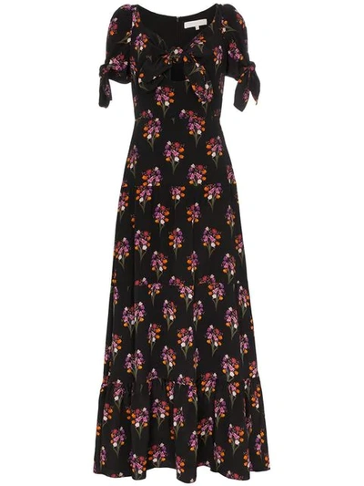 Borgo De Nor Ophelia Bouquet Print Silk Long Dress In Black
