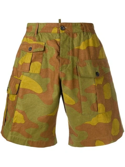 Dsquared2 33.5cm Boxer Cotton Canvas Cargo Shorts In Brown