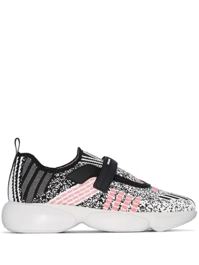 Prada Cloudbust Knit Sneakers In Black,white,pink