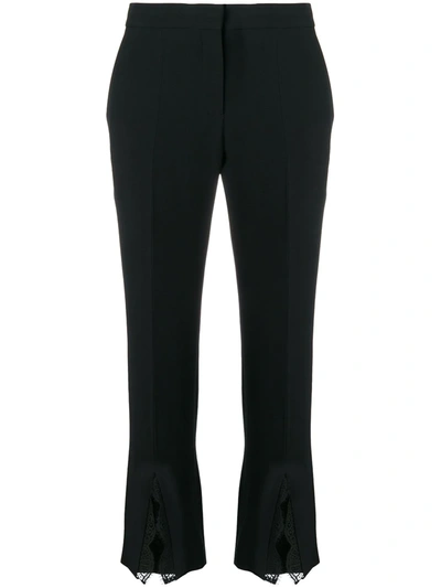 Alexander Mcqueen Slim-leg Lace-trim Leaf-crepe Trousers In Black