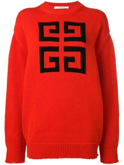 Givenchy Logo Intarsia Cotton Knit Sweater In Red