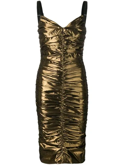 Dolce & Gabbana Lamé Ruched Dress In Gold