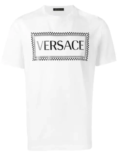 Versace White Eco Sustainable Cotton T-shirt With 90s Vintage Logo In White,black
