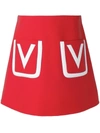 VALENTINO VALENTINO V字拼接贴袋A字形半身裙 - 红色