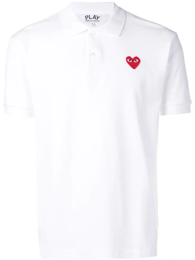 Comme Des Garçons Play Heart Patch Polo Shirt In White