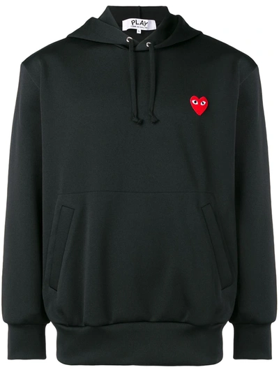 Comme Des Garçons Play Embroidered-logo Cotton Hoodie In Black
