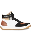 BURBERRY BURBERRY HI-TOP CHECKERED SNEAKERS - BROWN