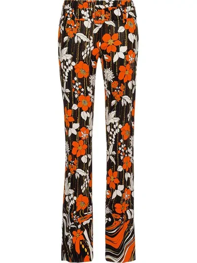 Prada Floral-print Crepe Straight-leg Pants In Arancio