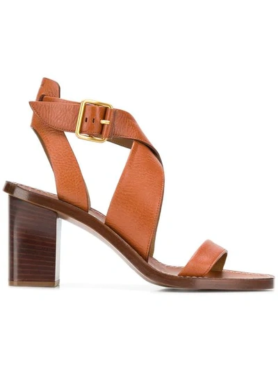 Chloé Virginia Strappy Leather Block-heel Sandals In Brown