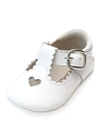 L'amour Shoes Girl's Rosale Heart Cutout Leather Mary Jane Crib Shoes, Baby In White