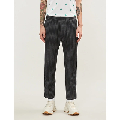 Gucci Logo-stripe Tapered Wool Trousers In Grey