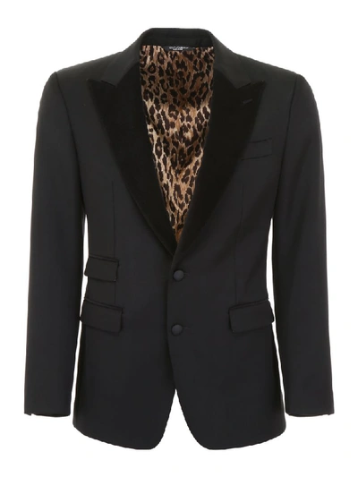 Dolce & Gabbana Velvet-lapel Wool-blend Leopard Tuxedo Jacket In Black