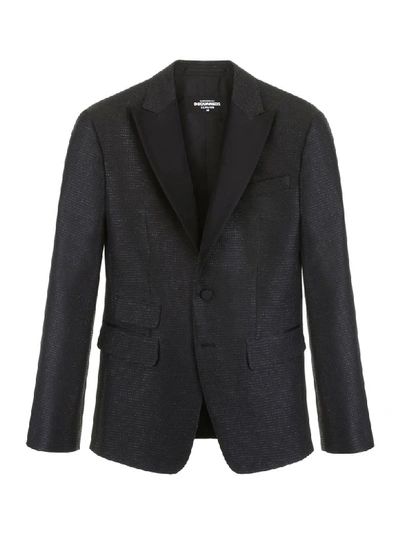 Dsquared2 Lamé Tuxedo Jacket In Black,metallic