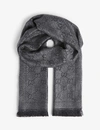 Gucci Gg Pattern Wool Scarf In Grey Black