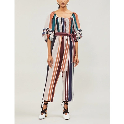 Apiece Apart Lagunitas Smocked Striped Silk-blend Jumpsuit In Alhambra Stripe