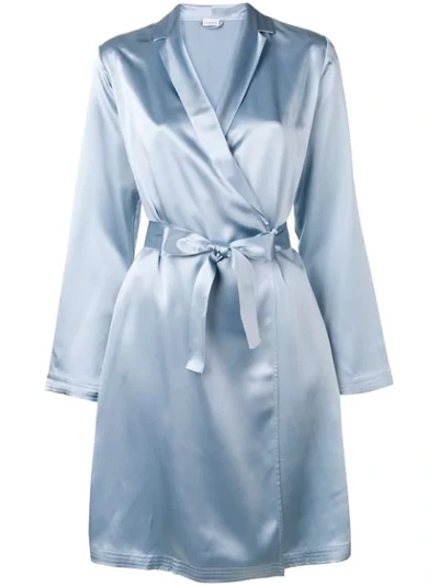La Perla Notch-lapel Silk-charmeuse Dressing Gown In Blue