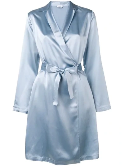 La Perla Notch-lapel Silk-charmeuse Robe In Blue