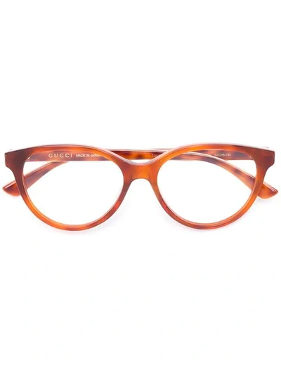 Gucci Oval Frame Glasses In 棕色