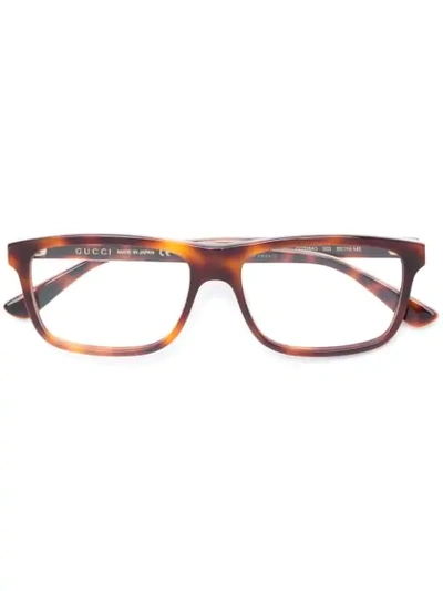 Gucci Rectangle Frame Glasses In 棕色