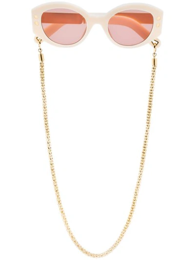 Lucy Folk White Cartouche Pink Tinted Sunglasses In 大地色