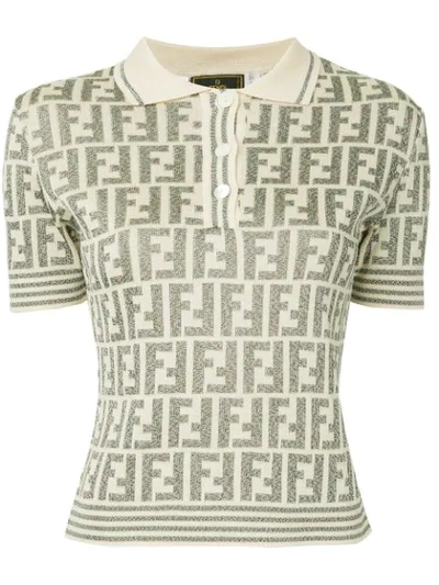 Fendi Vintage Monogram Knitted Polo Shirt - Neutrals