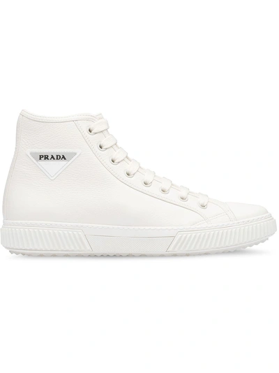 Prada Logo-patch High-top Leather Trainers In White