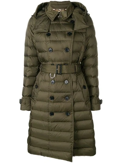 Burberry Quilted Double Breasted Coat In Green