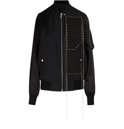 Rick Owens Zipped Stretch-wool And Satin Bomber Jacket In Black Combo