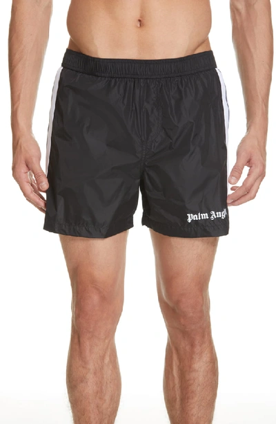 Palm Angels Mid-length Striped Swim Shorts In Black