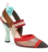 Fendi Colibrì Ff Motif Slingback Pumps In Red/ Blue