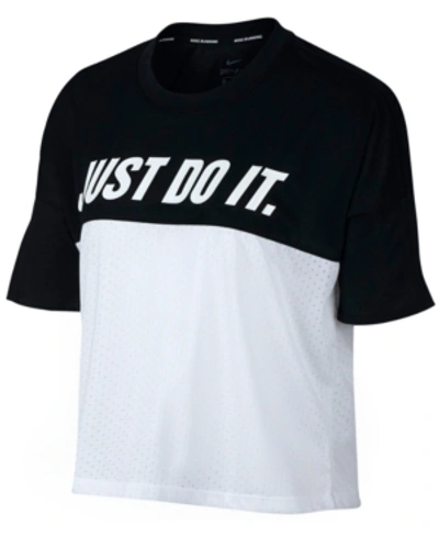 Nike Just Do It Dri-fit Colorblocked Running Top In Black