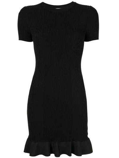 Alexander Wang Ribbed Ruffle Hem T-shirt Dress In Black