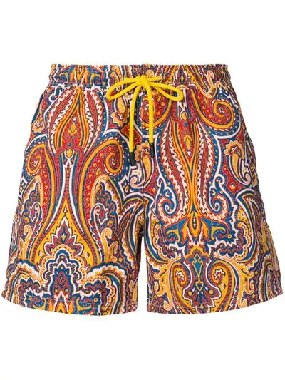 Etro Paisley Print All Over Swim Shorts In Orange