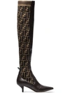 FENDI BROWN 45 LOGO STRETCH KNEE HIGH BOOTS