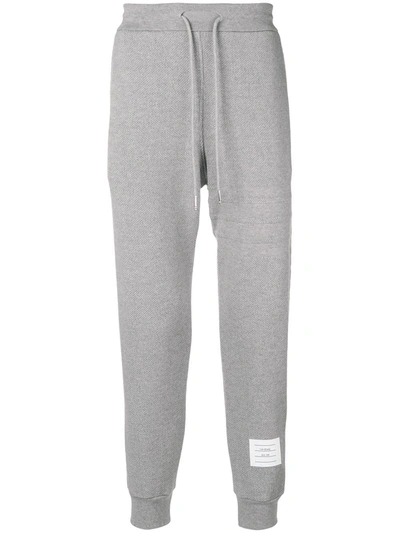 Thom Browne Side-stripe Stretch-cotton Tracksuit Bottoms In Grey