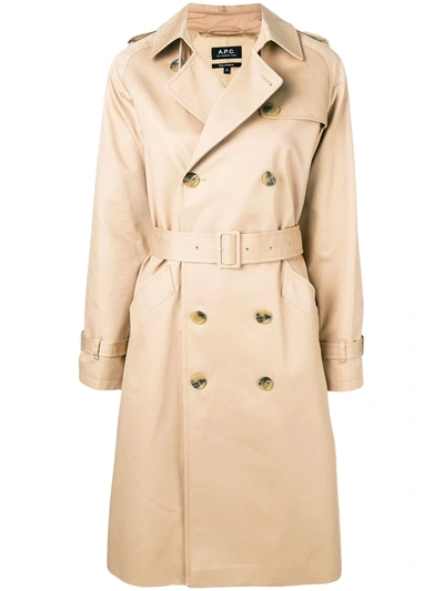 Apc Double-breasted Greta Trench Coat In Beige In Nude & Neutrals