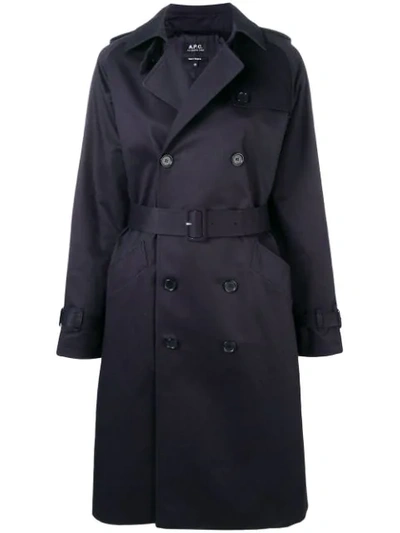Apc A.p.c. Belted Trench Coat - 蓝色 In Blue