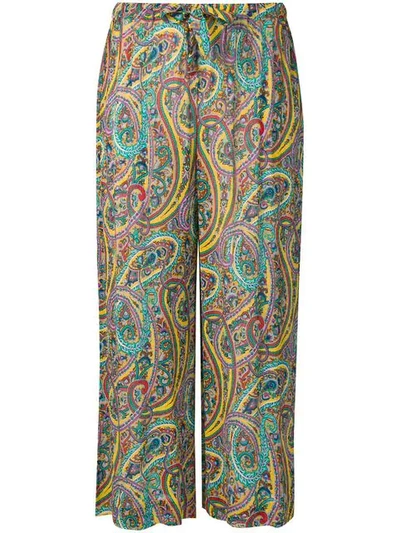 Etro Coromell Cropped Printed Crinkled Crepe De Chine Wide-leg Pants In Yellow