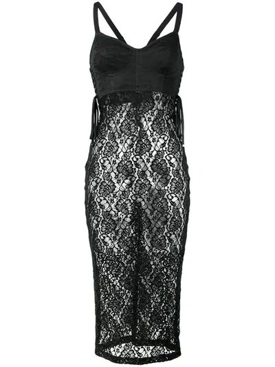 Dolce & Gabbana Satin And Lace Midi Dress In Black