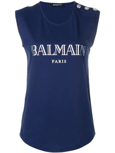 Balmain Logo Tank Top - 蓝色 In Blue