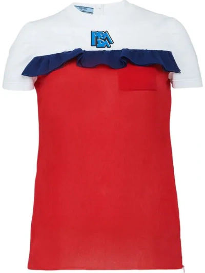 Prada Frill Trim T-shirt - 红色 In Bianco Rosso Blu