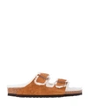 Birkenstock Man Sandals Camel Size 9 Shearling, Leather In Beige
