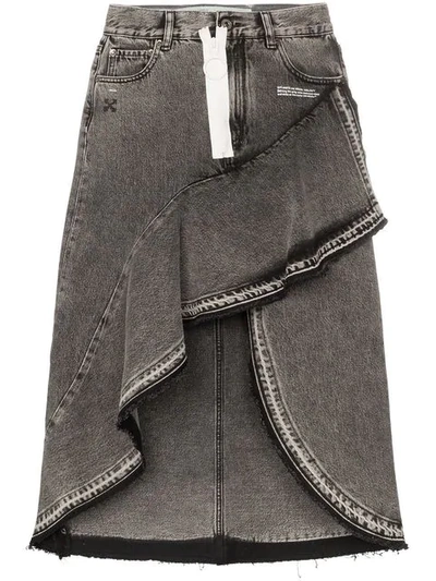 Off-white Asymmetric Contrast Zip Denim Skirt In Grey