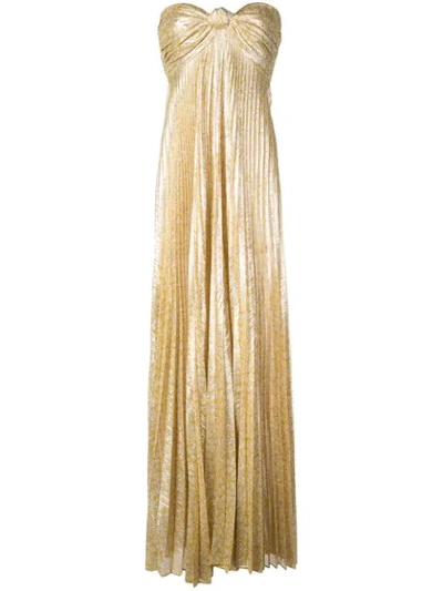 Alexis Joya Strapless Sweetheart Lamé Pleated A-line Dress In Gold