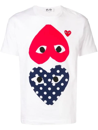 Comme Des Garçons Play Polka-dot And Red Heart-to-heart Graphic Tee In White