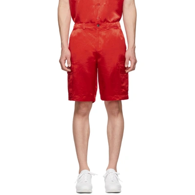 Sies Marjan Red Washed Satin Elias Cargo Shorts In Scrlt