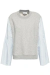 3.1 PHILLIP LIM / フィリップ リム 3.1 PHILLIP LIM WOMAN STRIPED POPLIN-PANELED FRENCH COTTON-TERRY TOP LIGHT GRAY,3074457345619963607