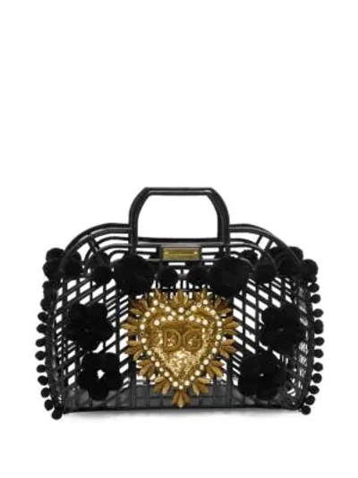 Dolce & Gabbana Embellished Pvc Cage Tote In Black