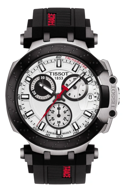 Tissot T-race Chronograph Silicone Strap Watch, 48mm In White/black