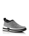 Stuart Weitzman Sw612 Metallic Fabric Platform Slip-on Sneakers In Silver Tinsel